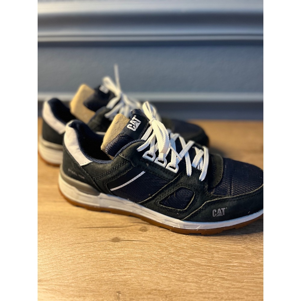 Caterpillar CAT Mens Navy Blue Suede Mesh Steel Toe Low Top Lace Up Sneaker